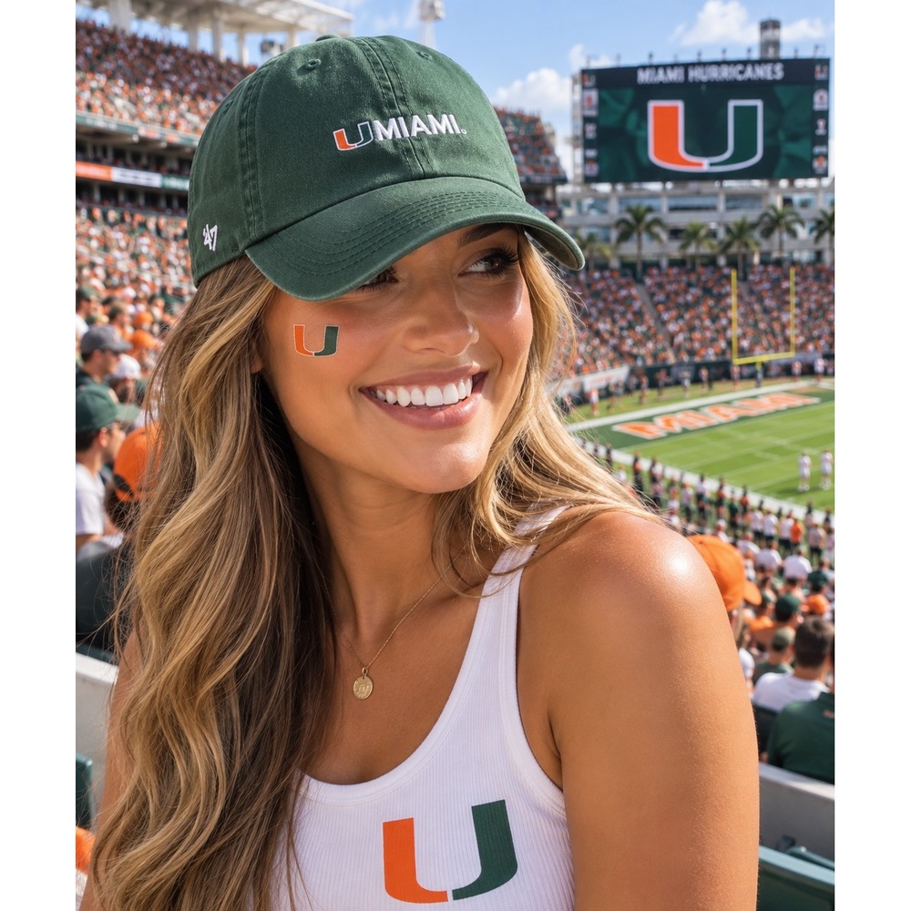 47 Miami Hurricanes Women's Base Runner Script Clean Up Hat Green NWT